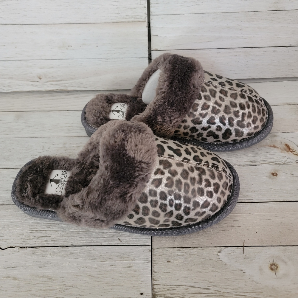 💥WINTER SALE💥 CORKYS- SNOOZE SILVER LEOPARD SLIPPERS